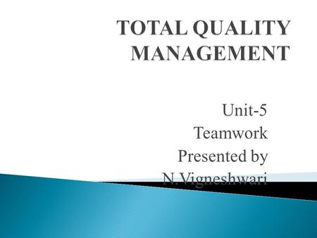 Unit-5 Teamwork Presented by N.Vigneshwari.  Every organization may start initially with one person or a few people, one of them being the entrepreneur.