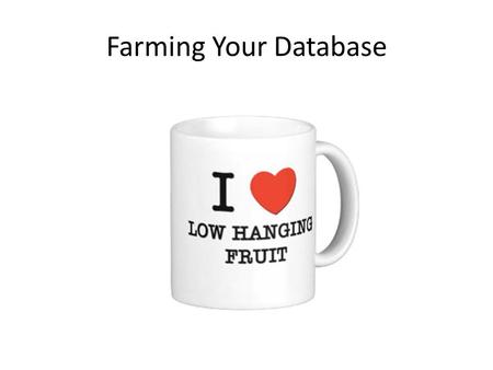 Farming Your Database. We are in the “Marketing To Our Database” business, not the “Real Estate Business” The Most Important Lesson Of 2016!