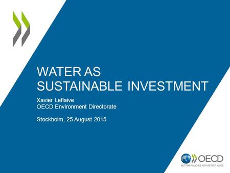 WATER AS SUSTAINABLE INVESTMENT Xavier Leflaive OECD Environment Directorate Stockholm, 25 August 2015.