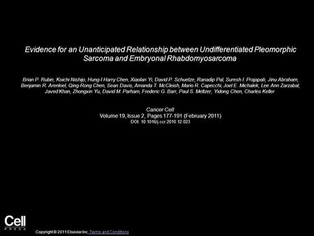 Evidence for an Unanticipated Relationship between Undifferentiated Pleomorphic Sarcoma and Embryonal Rhabdomyosarcoma Brian P. Rubin, Koichi Nishijo,