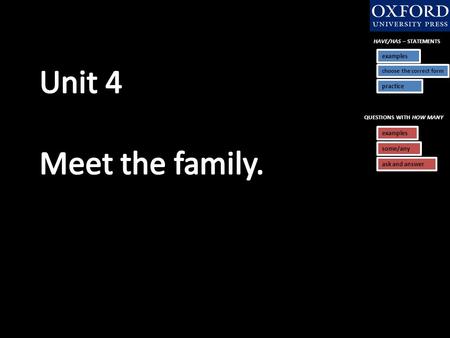 QUESTIONS WITH HOW MANY examples some/any HAVE/HAS – STATEMENTS examples practice choose the correct form ask and answer.