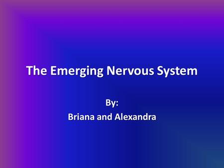 The Emerging Nervous System By: Briana and Alexandra.