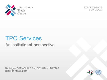 TPO Services An institutional perspective By: Miguel CAMACHO & Ann PENISTAN, TS/DBIS Date: 31 March 2011.