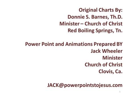 Original Charts By: Donnie S. Barnes, Th.D. Minister – Church of Christ Red Boiling Springs, Tn. Power Point and Animations Prepared BY Jack Wheeler Minister.