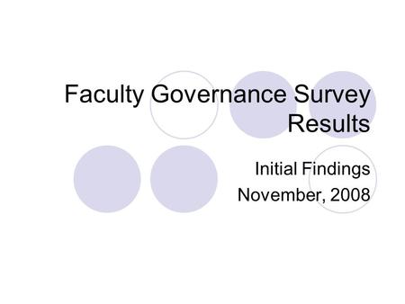 Faculty Governance Survey Results Initial Findings November, 2008.