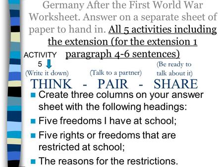 Germany After the First World War Worksheet