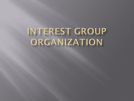  A group of people who share common goals and organize to influence government.