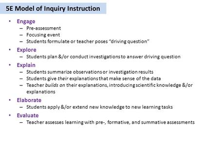 5E Model of Inquiry Instruction