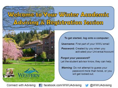 To get started, log onto a computer: Username: First part of your WWU email Password: Created by you when you activated your Universal Account Forgot your.