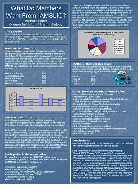 What Do Members Want From IAMSLIC? Barbara Butler Oregon Institute of Marine Biology Membership Benefits: Some respondents chose the MOST important benefit.