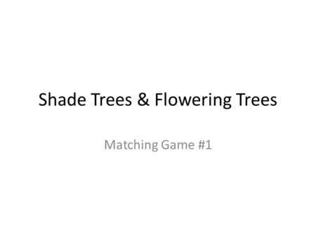 Shade Trees & Flowering Trees Matching Game #1. Shade Trees 001 Bald Cypress 002 Ginkgo 003 Honey Locust 004 Japanese Maple 005 Little Leaf Linden 006.