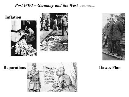 Post WWI – Germany and the West p. 937- 939 (top) Dawes Plan Inflation Reparations.