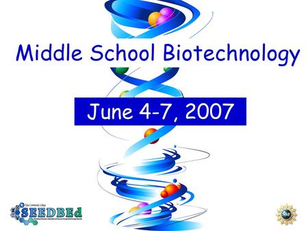 Middle School Biotechnology June 4-7, 2007. What will teachers learn? MODULE 1: Biotechnology Basics Where is the Genome? Stem cells Cloning Biotechnology.