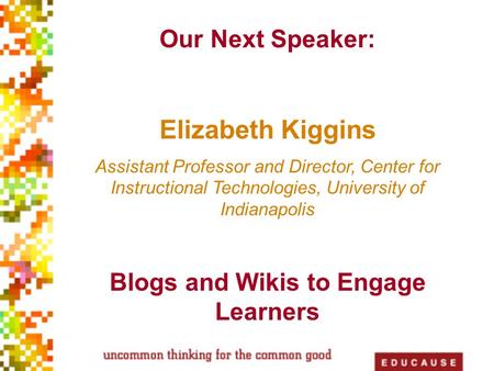 Active Learning Institute Educause Solutions in Action “Reaching and Engaging Today's Learners” April 20, 2009 Barbara Knauff, Senior Instructional Technologist.