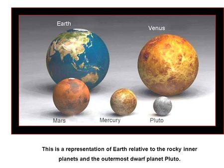 This is a representation of Earth relative to the rocky inner planets and the outermost dwarf planet Pluto.