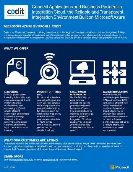 Connect Applications and Business Partners in Integration Cloud, the Reliable and Transparent Integration Environment Built on Microsoft Azure MICROSOFT.