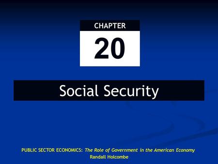 20 CHAPTER Social Security PUBLIC SECTOR ECONOMICS: The Role of Government in the American Economy Randall Holcombe.