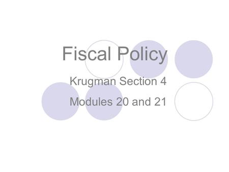 Krugman Section 4 Modules 20 and 21 Fiscal Policy.