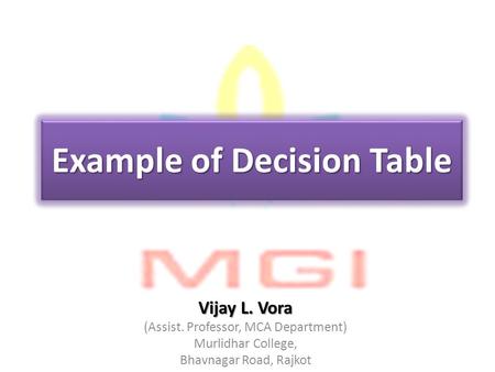 Example of Decision Table