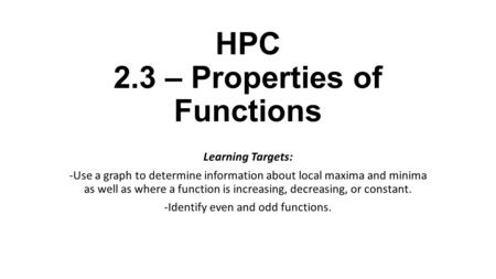 HPC 2.3 – Properties of Functions