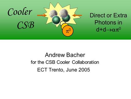 00 Cooler CSB Direct or Extra Photons in d+d  0 Andrew Bacher for the CSB Cooler Collaboration ECT Trento, June 2005.