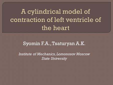 Syomin F.A., Tsaturyan A.K. Institute of Mechanics, Lomonosov Moscow State University.