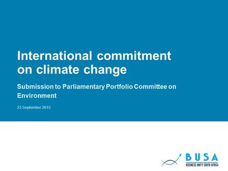 International commitment on climate change Submission to Parliamentary Portfolio Committee on Environment 23 September 2015.