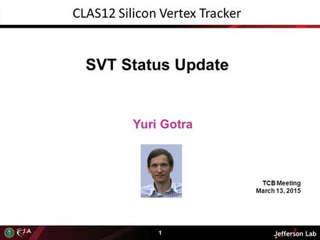 1 SVT Status Update Yuri Gotra CLAS12 Silicon Vertex Tracker TCB Meeting March 13, 2015.