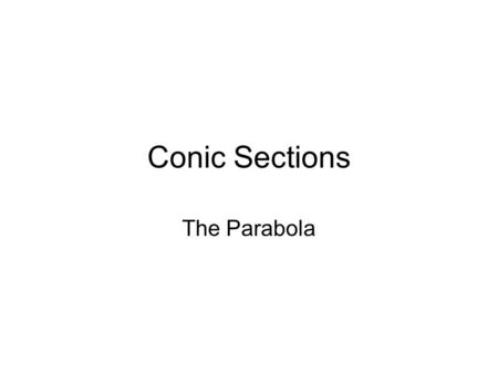 Conic Sections The Parabola. Introduction Consider a ___________ being intersected with a __________.