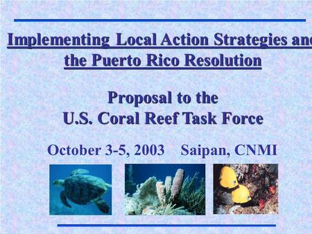 Implementing Local Action Strategies and the Puerto Rico Resolution Proposal to the U.S. Coral Reef Task Force October 3-5, 2003 Saipan, CNMI.