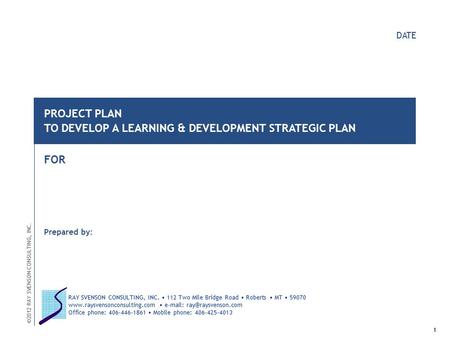 DATE PROJECT PLAN TO DEVELOP A LEARNING & DEVELOPMENT STRATEGIC PLAN FOR Prepared by: 1 ©2012 RAY SVENSON CONSULTING, INC. RAY SVENSON CONSULTING, INC.