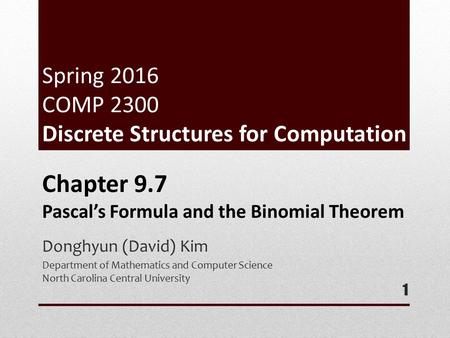 Spring 2016 COMP 2300 Discrete Structures for Computation