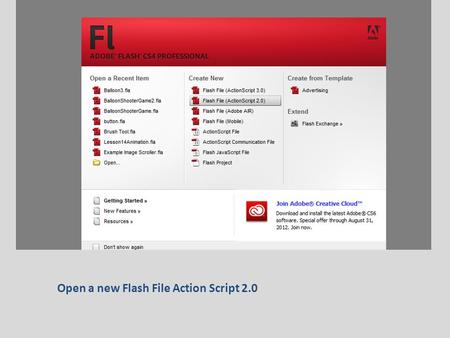 Open a new Flash File Action Script 2.0. Create a button like you did last lesson and name it Click to Play.