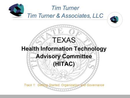 TEXAS Health Information Technology Advisory Committee (HITAC) Track 1: Getting Started, Organization and Governance Tim Turner Tim Turner & Associates,