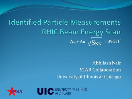 Abhilash Nair STAR Collaboration University of Illinois at Chicago 1 STAR.