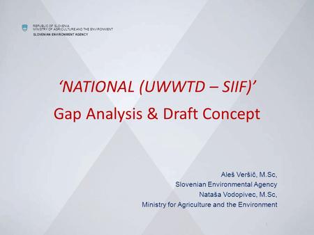 REPUBLIC OF SLOVENIA MINISTRY OF AGRICULTURE AND THE ENVIRONMENT SLOVENIAN ENVIRONMENT AGENCY 1 Aleš Veršič, M.Sc, Slovenian Environmental Agency Nataša.