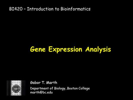 Gene Expression Analysis Gabor T. Marth Department of Biology, Boston College BI420 – Introduction to Bioinformatics.