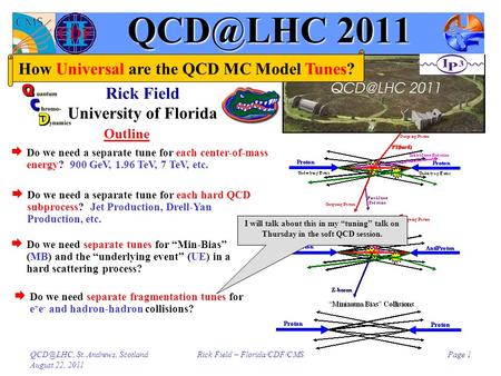 St. Andrews, Scotland August 22, 2011 Rick Field – Florida/CDF/CMSPage 1 2011 Rick Field University of Florida Outline  Do we need a.