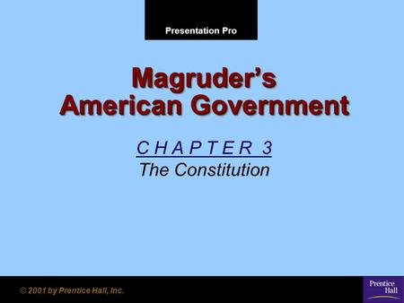 Presentation Pro © 2001 by Prentice Hall, Inc. Magruder’s American Government C H A P T E R 3 The Constitution.