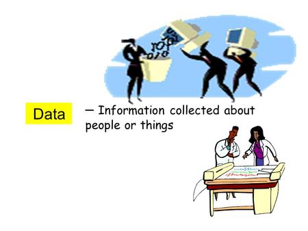 Data – Information collected about people or things.