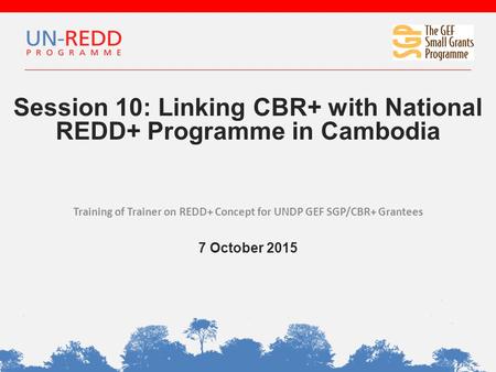 Session 10: Linking CBR+ with National REDD+ Programme in Cambodia Training of Trainer on REDD+ Concept for UNDP GEF SGP/CBR+ Grantees 7 October 2015.