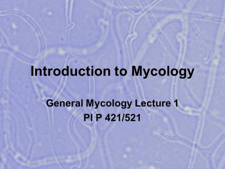 Introduction to Mycology General Mycology Lecture 1 Pl P 421/521.