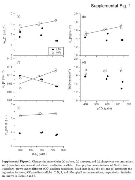 (a) (c) (b) (d) (e) Supplemental Fig. 1 Supplemental Figure 1. Changes in intracellular (a) carbon, (b) nitrogen, and (c) phosphorus concentrations, and.