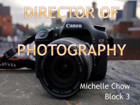 Michelle Chow Block 3. N ATURE OF W ORK A Director of Photography or a Cinematographer is in charge of: Any equipment involving lighting and cameras Number.