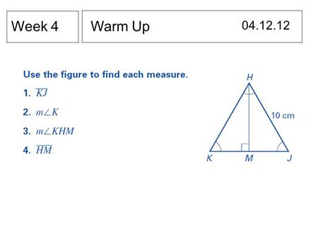 Warm Up 04.12.12 Week 4. Section 11.2 Day 1 I will find the area of a regular polygon. Area of an Equilateral Triangle Theorem 11.03.