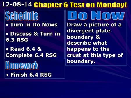 Turn in Do Nows Turn in Do Nows Discuss & Turn in 6.3 RSG Discuss & Turn in 6.3 RSG Read 6.4 & Complete 6.4 RSG Read 6.4 & Complete 6.4 RSG Draw a picture.