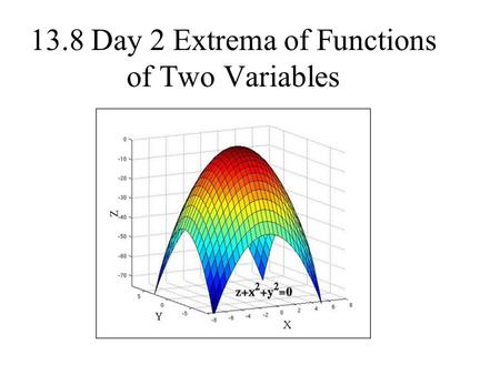 13.8 Day 2 Extrema of Functions of Two Variables