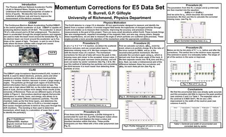 Momentum Corrections for E5 Data Set R. Burrell, G.P. Gilfoyle University of Richmond, Physics Department CEBAF The Continuous Electron Beam Accelerating.