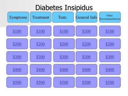 Diabetes Insipidus $100 SymptomsTreatmentTestsGeneral Info Other Recommendations $200 $300 $400 $500 $400 $300 $200 $100 $500 $400 $300 $200 $100 $500.