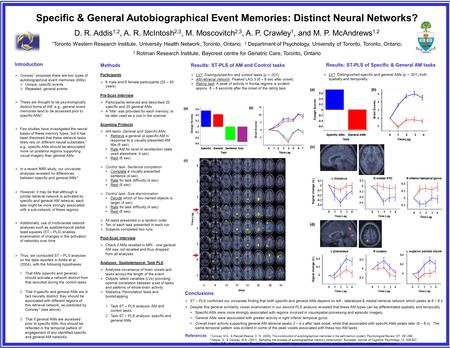 Introduction  Conway 1 proposes there are two types of autobiographical event memories (AMs):  Unique, specific events  Repeated, general events  These.